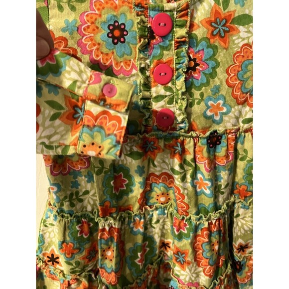 Sweetdil Girls dress Size 3T Green Floral Corduroy Buttons Ties In Back Retro - Picture 3 of 8